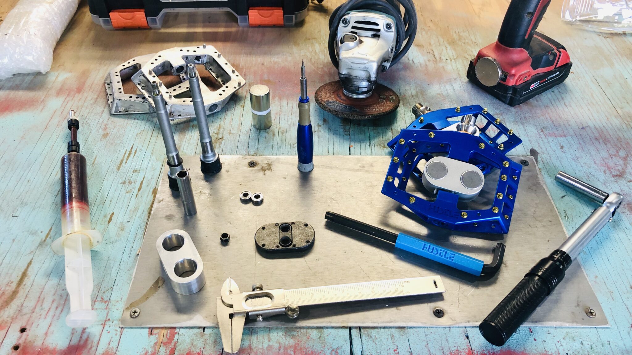 REMtech™ Pedal System with rare earth magnets and Avery Pedal and tools on work bench