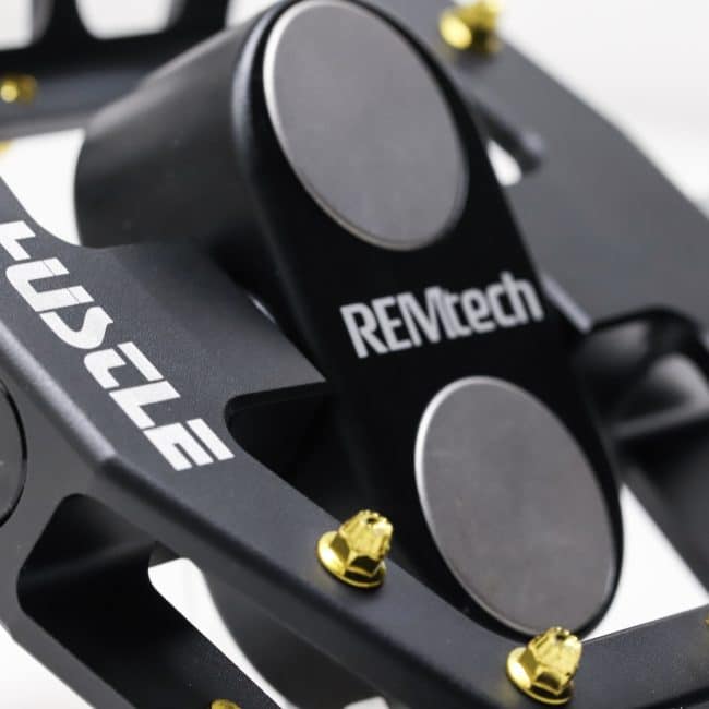 Close up shot of the magnet body on a Blackjack Black REMtech Pedal.