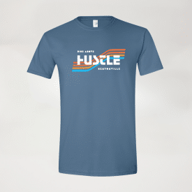 Indigo blue Bentonville Hustle tee.