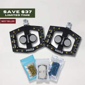 The Full Send Bundle with pedals, Shortie Pins, K9 Pins, and REMplate Pros with a save $37 and best seller badge.
